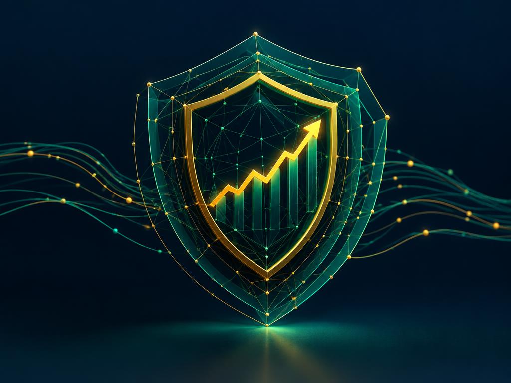 Icrypex AI Risk Shield concept – AI shield protecting a rising trading chart